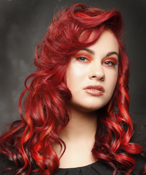 long curly bright red hair