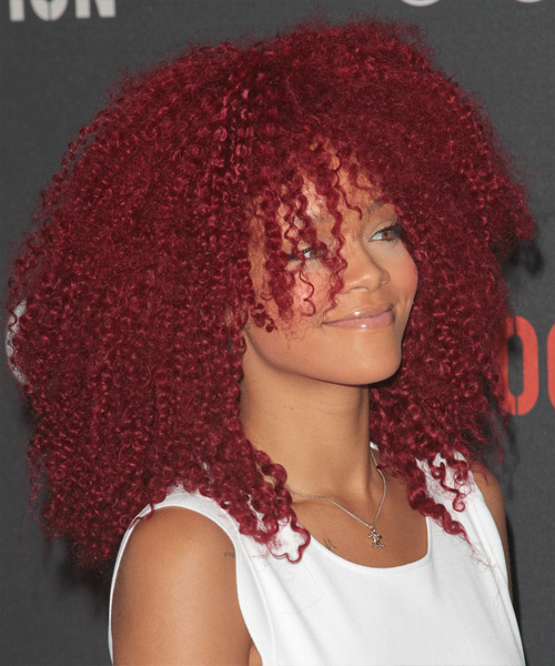 Rihanna Medium Curly    Red   Hairstyle   - Side View
