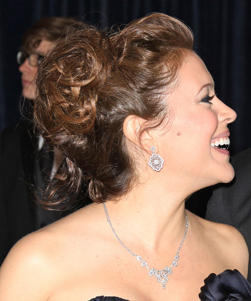 Alyssa Milano  Long Curly   Light Brunette  Updo Hairstyle - side view