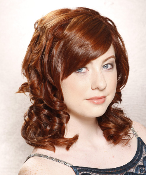 Curly   Copper with Side Swept Bangs - side view