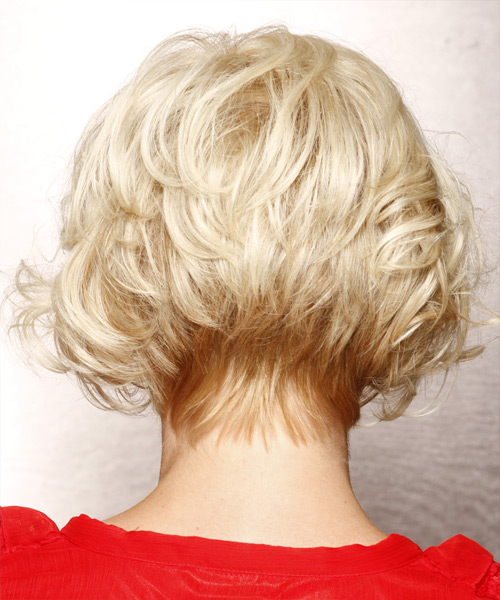 Short Light Platinum Blonde  Wavy Haircut With Side Swept Bangs - side view