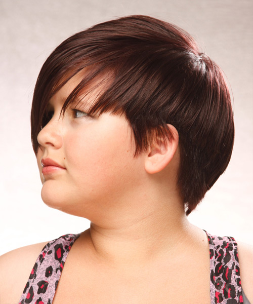 Short Straight   Chocolate   Hairstyle with Side Swept Bangs  - Side View