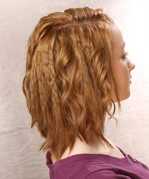 Dark Golden Blonde Shoulder-Length  Waves - side view