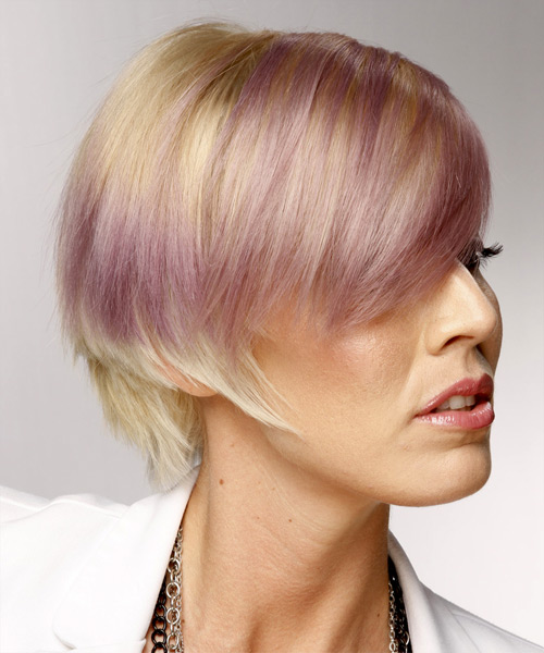 Short Straight Hairstyle with blonde and purple hair - side view