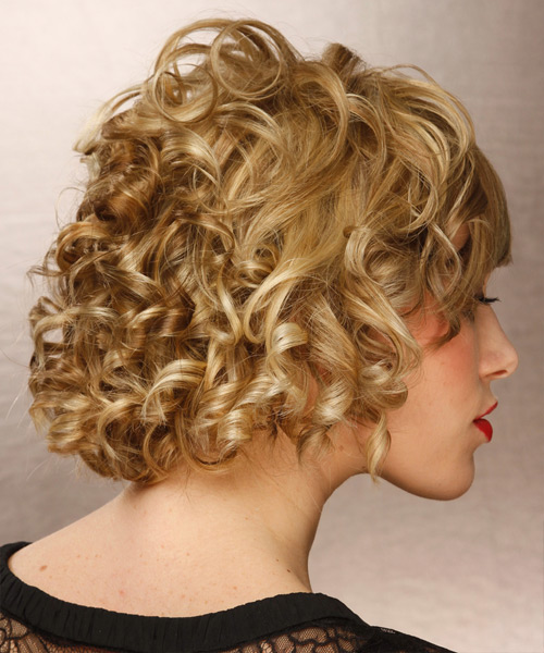 Short Dark Golden Blonde Curls With Light Blonde Highlights - side view