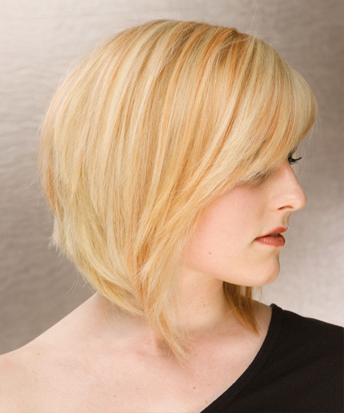 Medium Straight   Light Honey Blonde  Hairstyle with Side Swept Bangs  and Light Blonde Highlights - side view