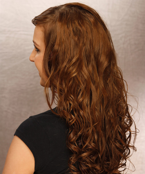 Curly    Brunette with Side Swept Bangs - side view