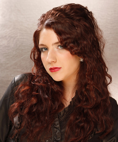 Long Curly Dark Auburn Red Hairstyle