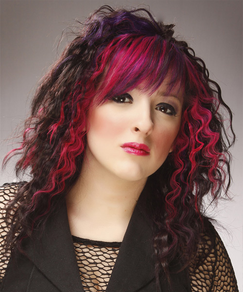 Curly   Dark Brunette and Pink Two-Tone - side view