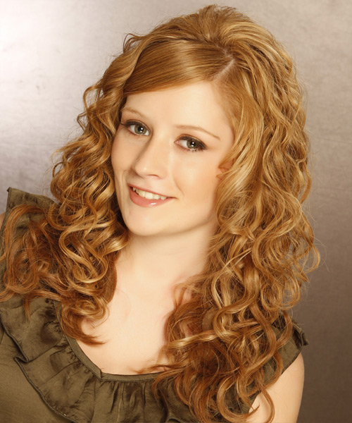 Curly   Light Ginger Red with Side Swept Bangs - side view