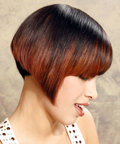 Straight Jaw-Length Black and Orange Two-Tone Asymmetrical Haircut - side view