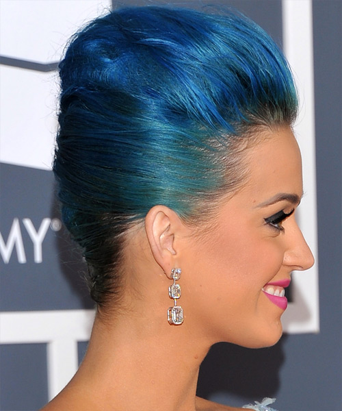 Katy Perry  Medium Straight   Blue Bright  Emo Updo    - Side View