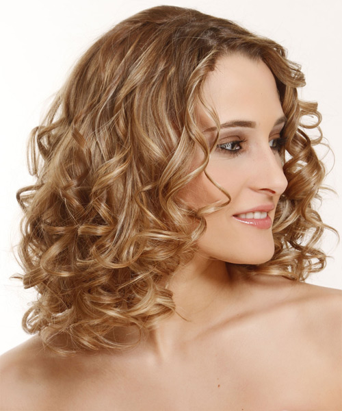 Curly   Dark Golden Blonde   with Light Blonde Highlights - side view