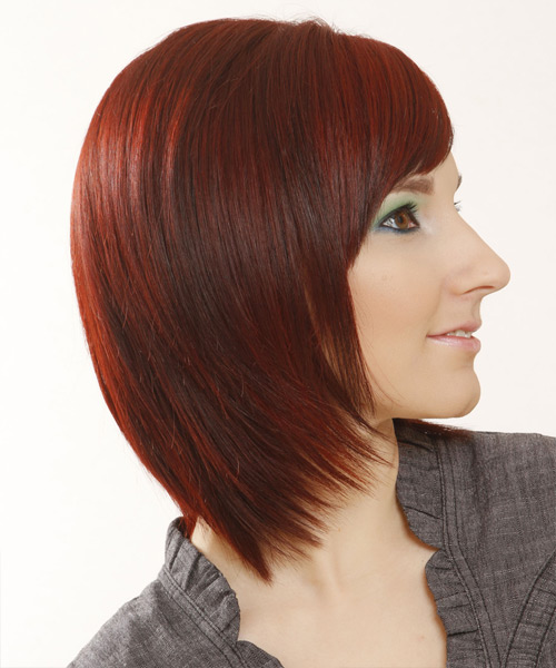 Straight    Red with Side Swept Bangs - side view
