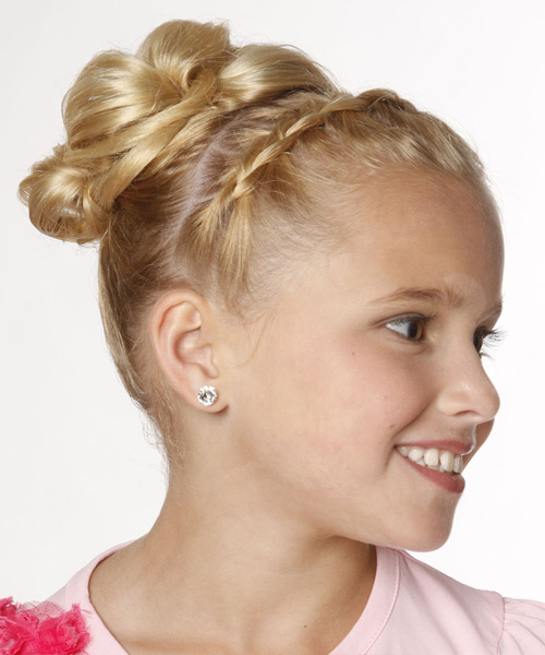 Blonde Flower Girl Updo With Braids - side view