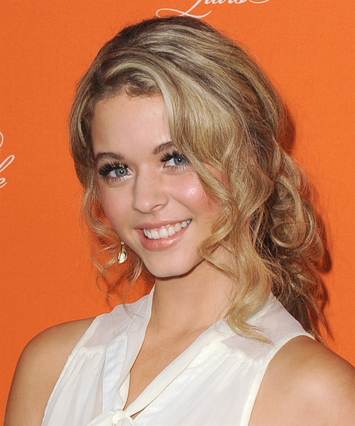 Sasha Pieterse Long Curly   Dark Blonde  Updo   with Light Blonde Highlights - side view