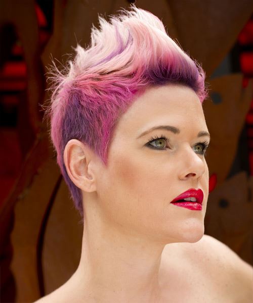 Short Pink  Multi-Colored Mohawk - side view