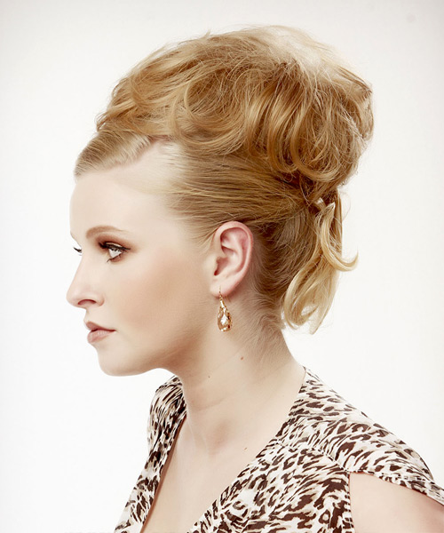 Blonde Updo Hairstyle With Curled Bun - side view