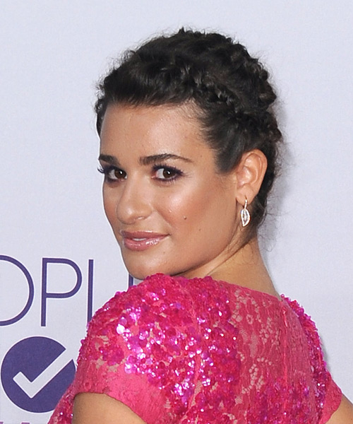 Lea Michele Braided Dark Brunette Updo Hairstyle