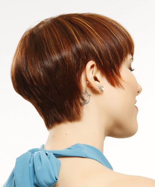 Short  Mahogany Red Haircut With Blonde Highlights - side view