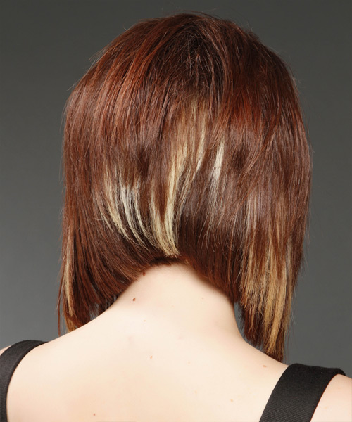  Medium Straight    Mahogany Red Bob  Haircut   with Light Blonde Highlights - Side View