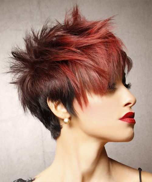  Spiky Textured Red Two Tone Hairstyle - side view