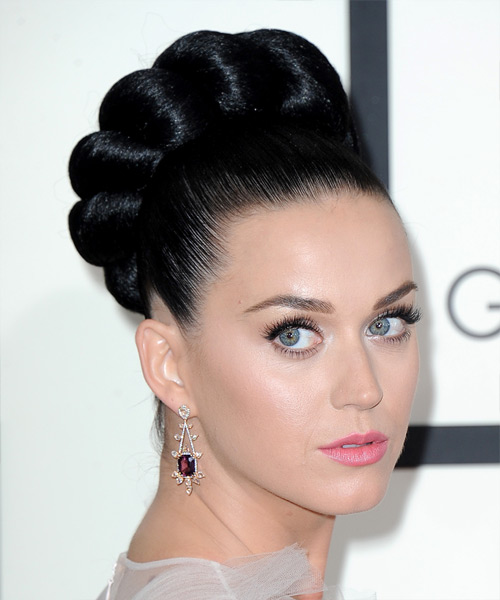 Katy Perry  Long Straight   Black   Updo Hairstyle - side view