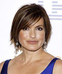 Mariska Hargitay Short Straight   Dark Brunette   Hairstyle with Side Swept Bangs- Visual Story