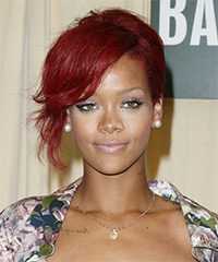 Rihanna   Long Curly    Red  Updo  with Side Swept Bangs - Visual Story