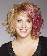 Medium Curly   Light Strawberry Blonde   Hairstyle with Side Swept Bangs- Visual Story