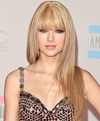 Long Straight    Hairstyle with Blunt Cut Bangs