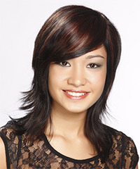 Medium Straight   Black Mahogany    Hairstyle with Side Swept Bangs- Visual Story