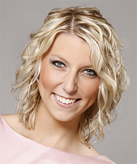 Medium Curly   Light Champagne Blonde   Hairstyle