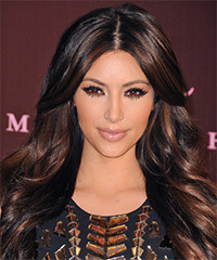 Kim Kardashian Long Wavy Dark Auburn Brunette Hairstyle