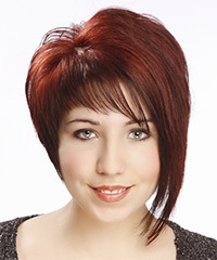  Short Straight    Red Asymmetrical  Hairstyle with Asymmetrical Bangs - Visual Story
