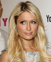 Paris Hilton Long Wavy   Golden   Hairstyle with Side Swept Bangs - Visual Story