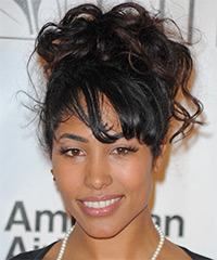 Nikki Jean  Long Curly   Black   Updo Hairstyle with Side Swept Bangs