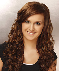 Long Curly    Brunette   Hairstyle with Side Swept Bangs