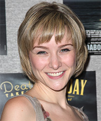 Jill Paice Short Straight Layered  Dark Blonde Bob  Haircut with Layered Bangs