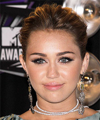 Miley Cyrus  Long Curly    Brunette  Updo   - Visual Story