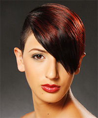  Short Straight   Dark Red Undercut  Hairstyle with Side Swept Bangs  and Dark Red Highlights- Visual Story