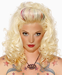 Long Curly   Light Bright Blonde   Hairstyle   with Purple Highlights- Visual Story