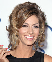 Dawn Olivieri Short Curly    Chestnut Brunette   Hairstyle   with  Blonde Highlights