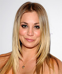 Kaley Cuoco Long Straight    Blonde   Hairstyle   with Light Blonde Highlights- Visual Story