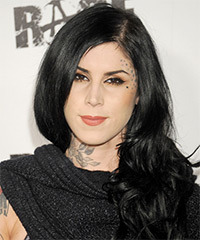 Kat Von D Long Wavy Black Hairstyle