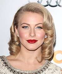 Julianne Hough Medium Curly Layered  Light Champagne Blonde Bob  Haircut   with Light Blonde Highlights- Visual Story
