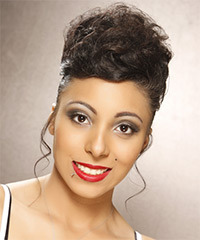 Long And Curly Mocha Updo Hairstyle - Visual Story