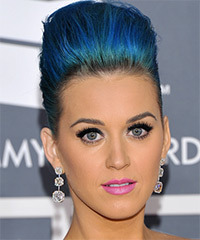 Katy Perry  Medium Straight   Blue Bright  Emo Updo   - Visual Story