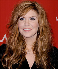 Alison Krauss Long Wavy Light Brunette Hairstyle with Side Swept Bangs ...