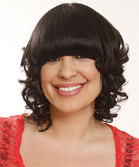 Medium Curly   Black    Hairstyle with Blunt Cut Bangs- Visual Story